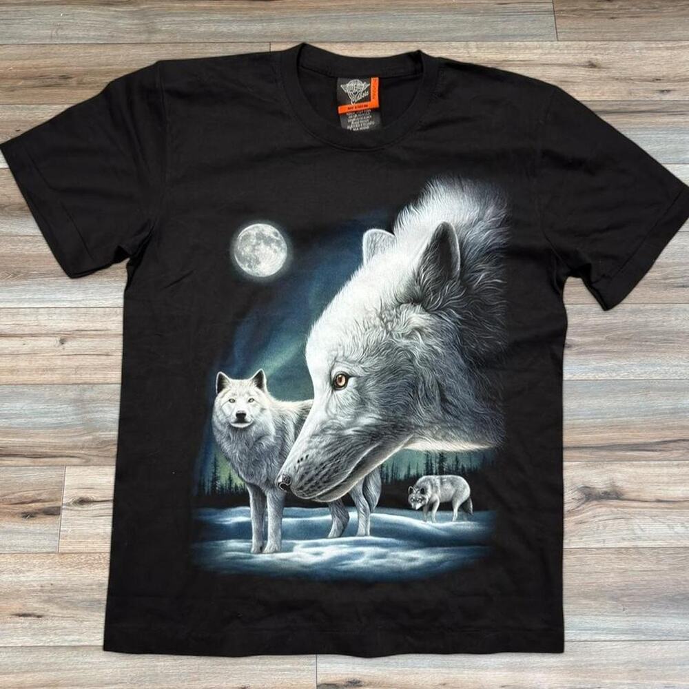 Rock Eagle Y2K Wolf Pack Moon Graphic Tee Black Size Medium NWT